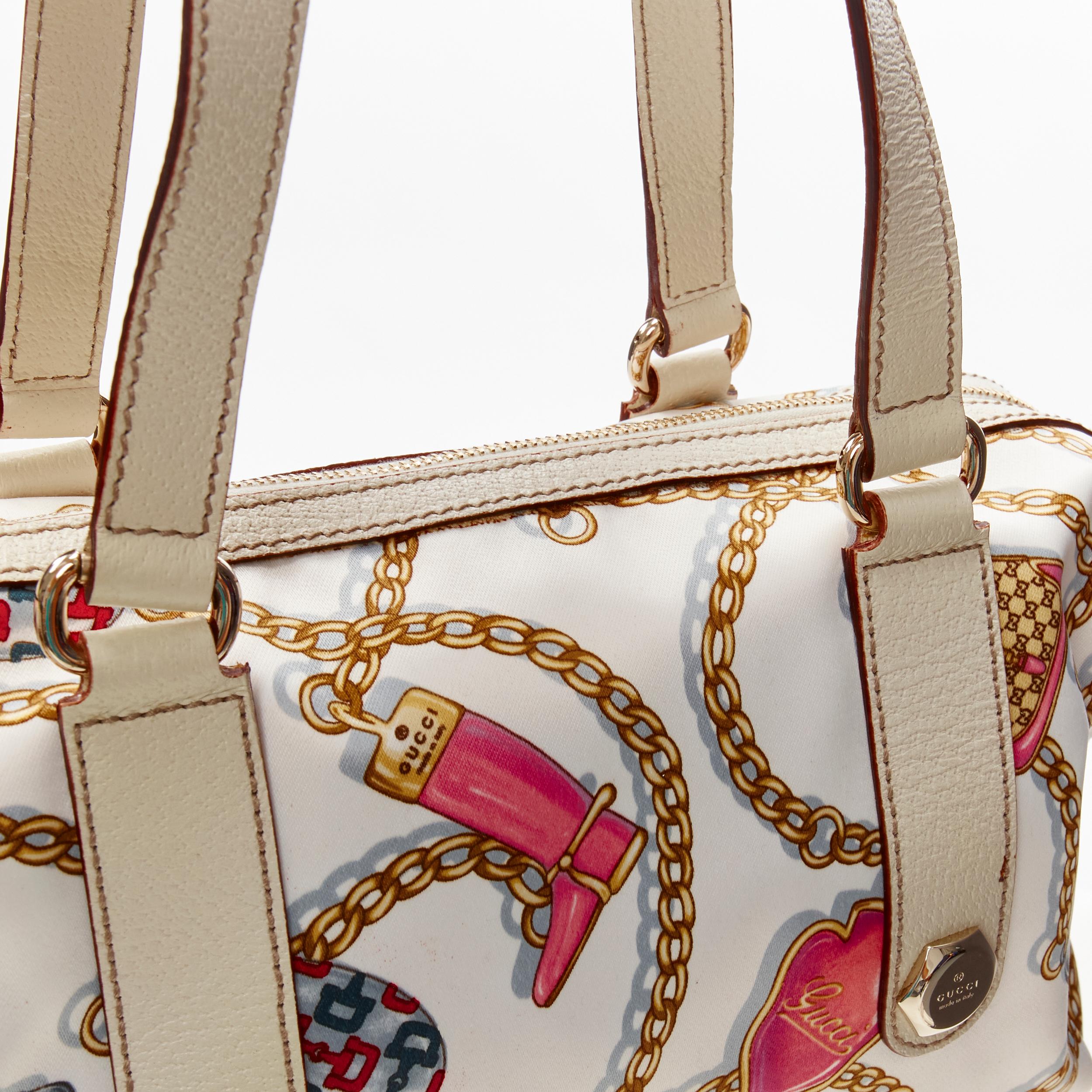 Women's GUCCI Y2K white Charmy chain print ecru leather small Boston bag