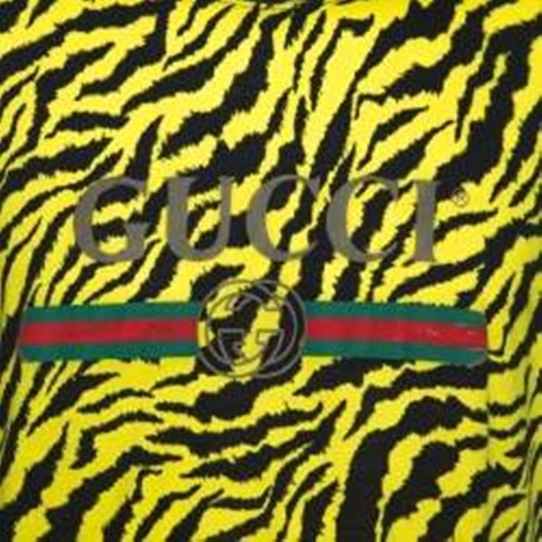 Gucci Yellow And Black Tiger Stripe Print Cotton T Shirt Xs For Sale At 1stdibs