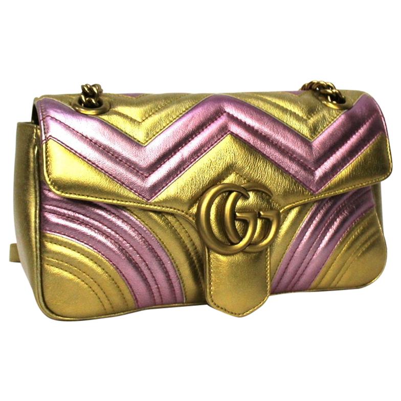 Gucci Yellow and Pink Leather Marmont Limited Edition Bag