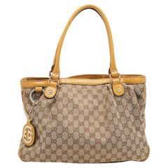 Gucci Yellow/Beige GG Canvas and Leather Medium Sukey Tote