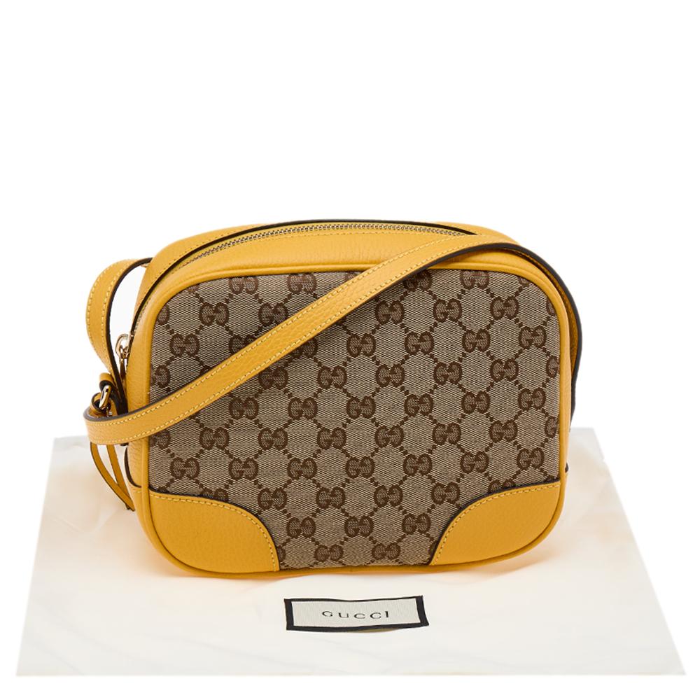 Gucci Yellow/Beige Leather And GG Canvas Bree Camera Shoulder Bag 6