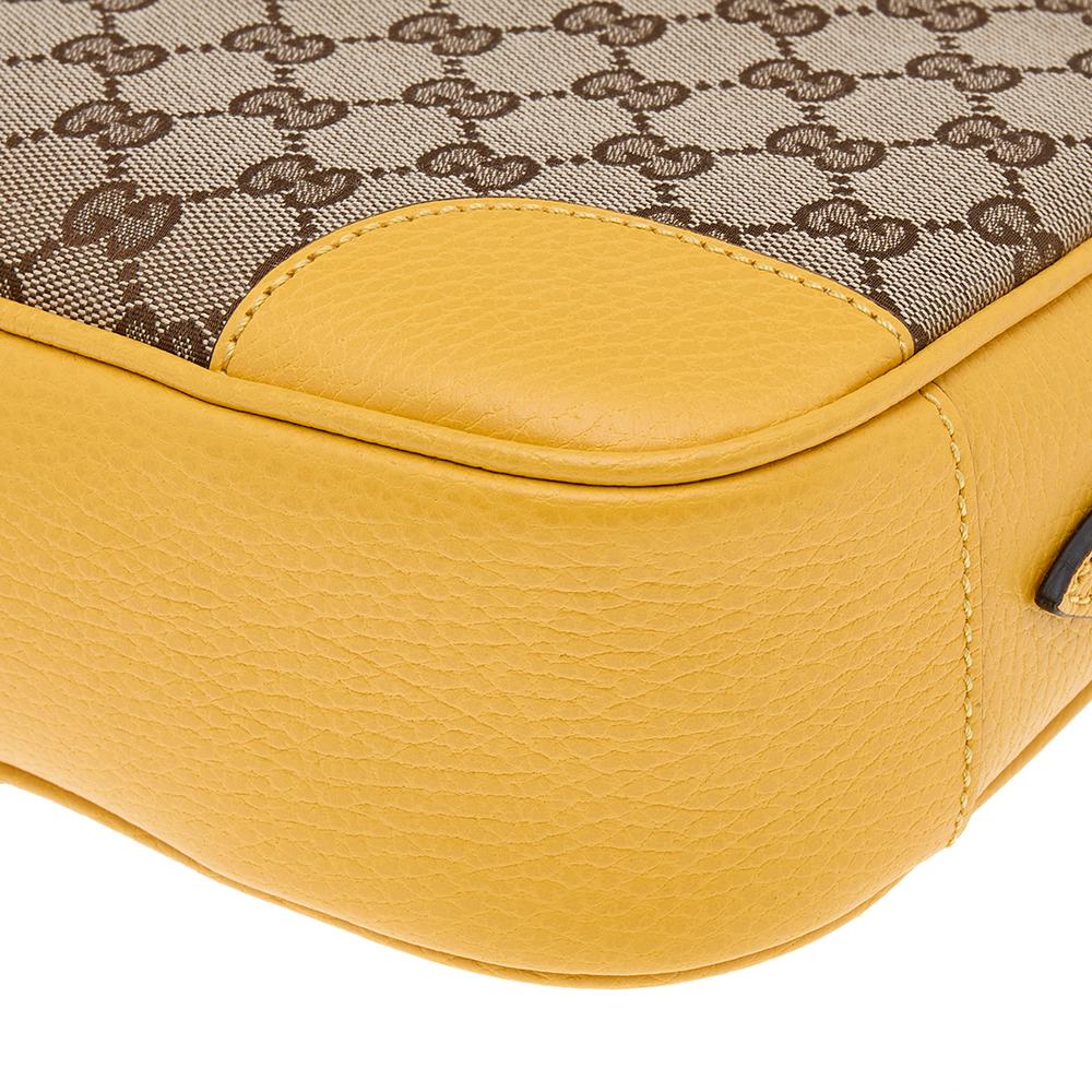 Women's Gucci Yellow/Beige Leather And GG Canvas Bree Camera Shoulder Bag