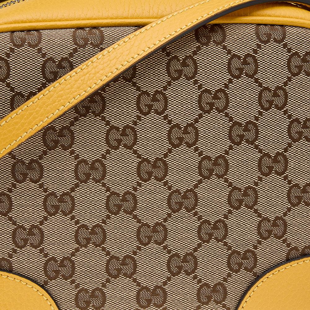 Gucci Yellow/Beige Leather And GG Canvas Bree Camera Shoulder Bag 1