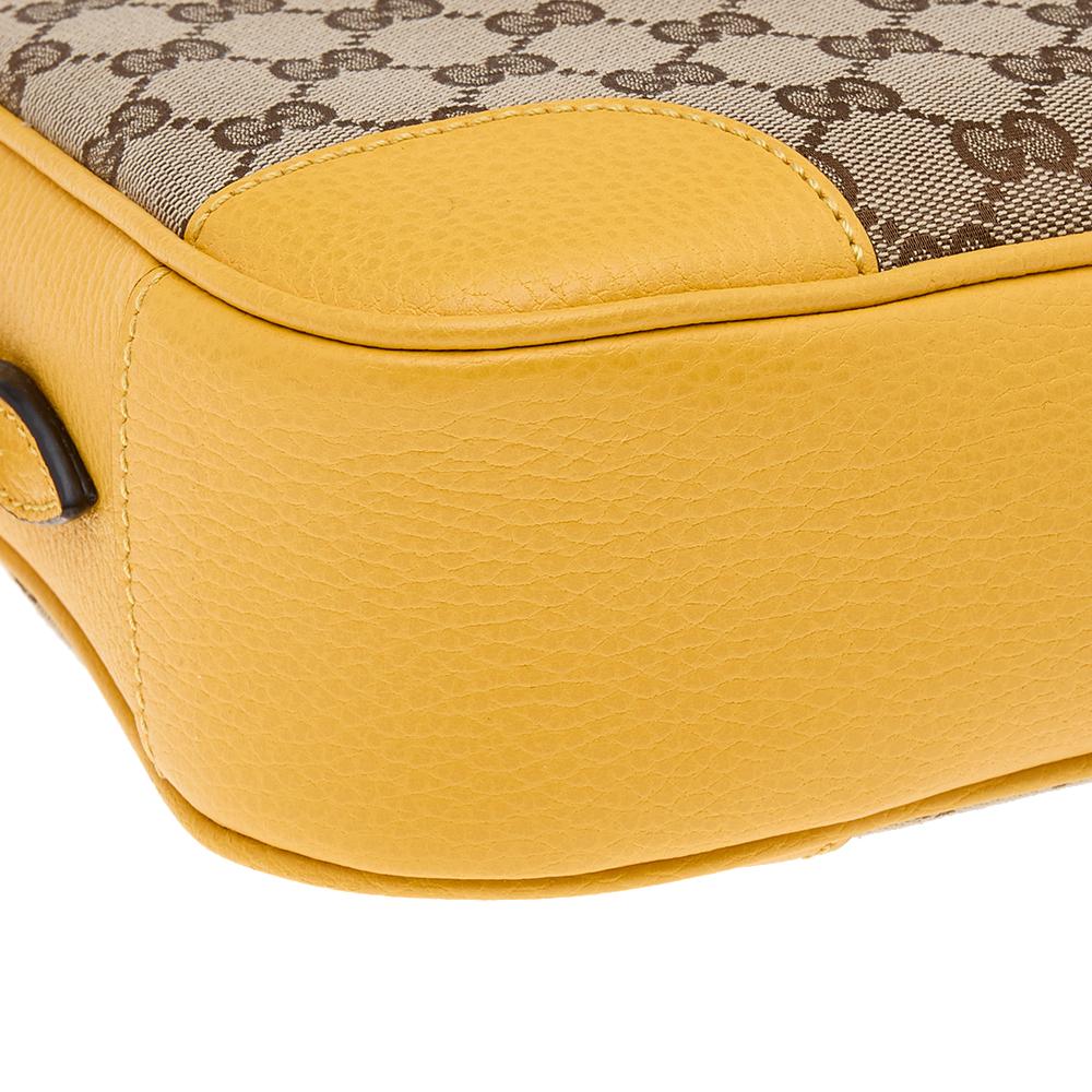 Gucci Yellow/Beige Leather And GG Canvas Bree Camera Shoulder Bag 2