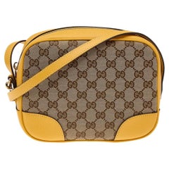 Gucci Yellow/Beige Leather And GG Canvas Bree Camera Shoulder Bag