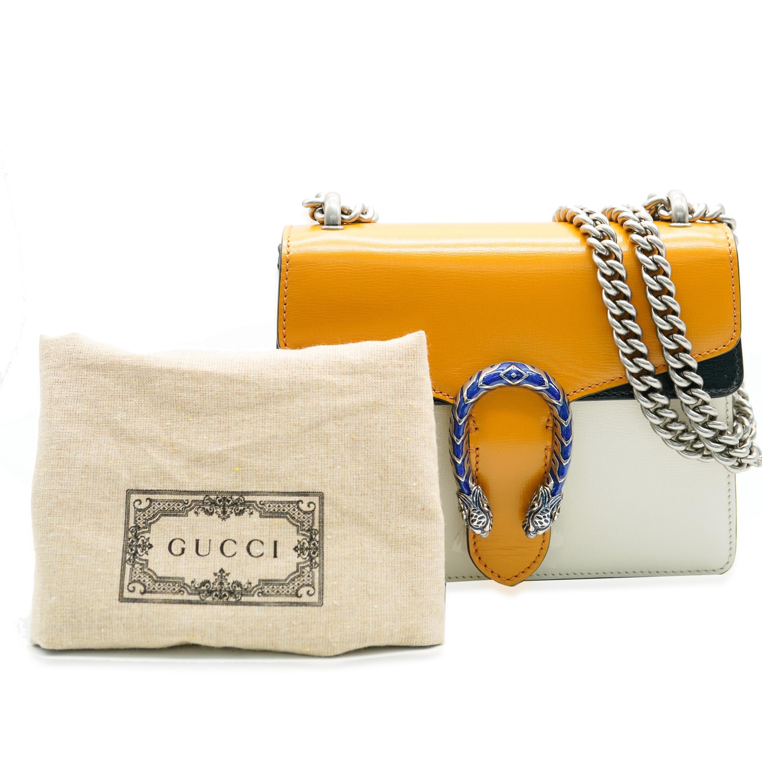Gucci Yellow Beige Navy Tricolour Leather Mini Dionysus For Sale 2