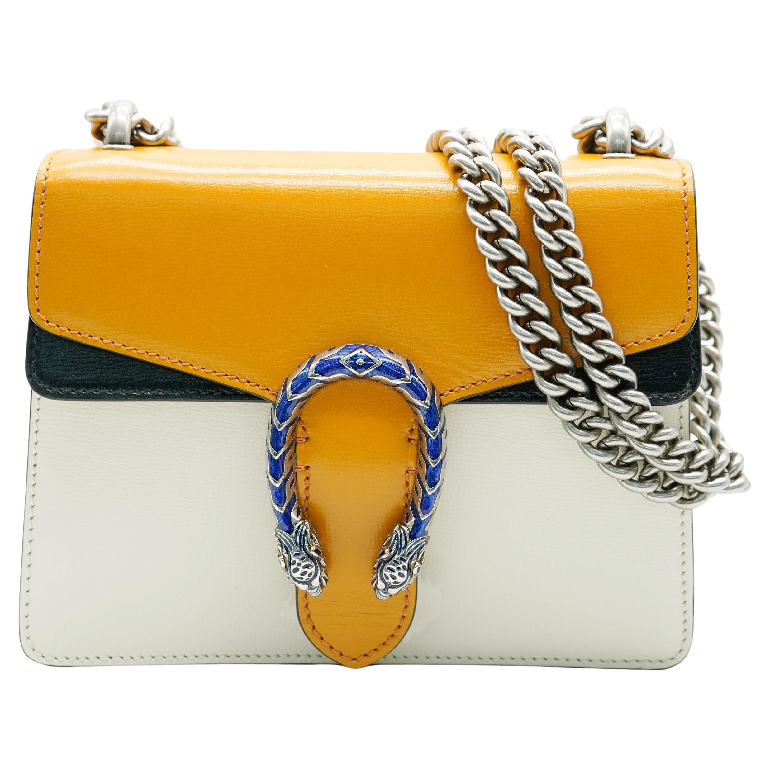 Gucci Yellow Beige Navy Tricolour Leather Mini Dionysus