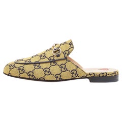Used Gucci Yellow/Black GG Canvas Princetown Flat Mules Size 36.5