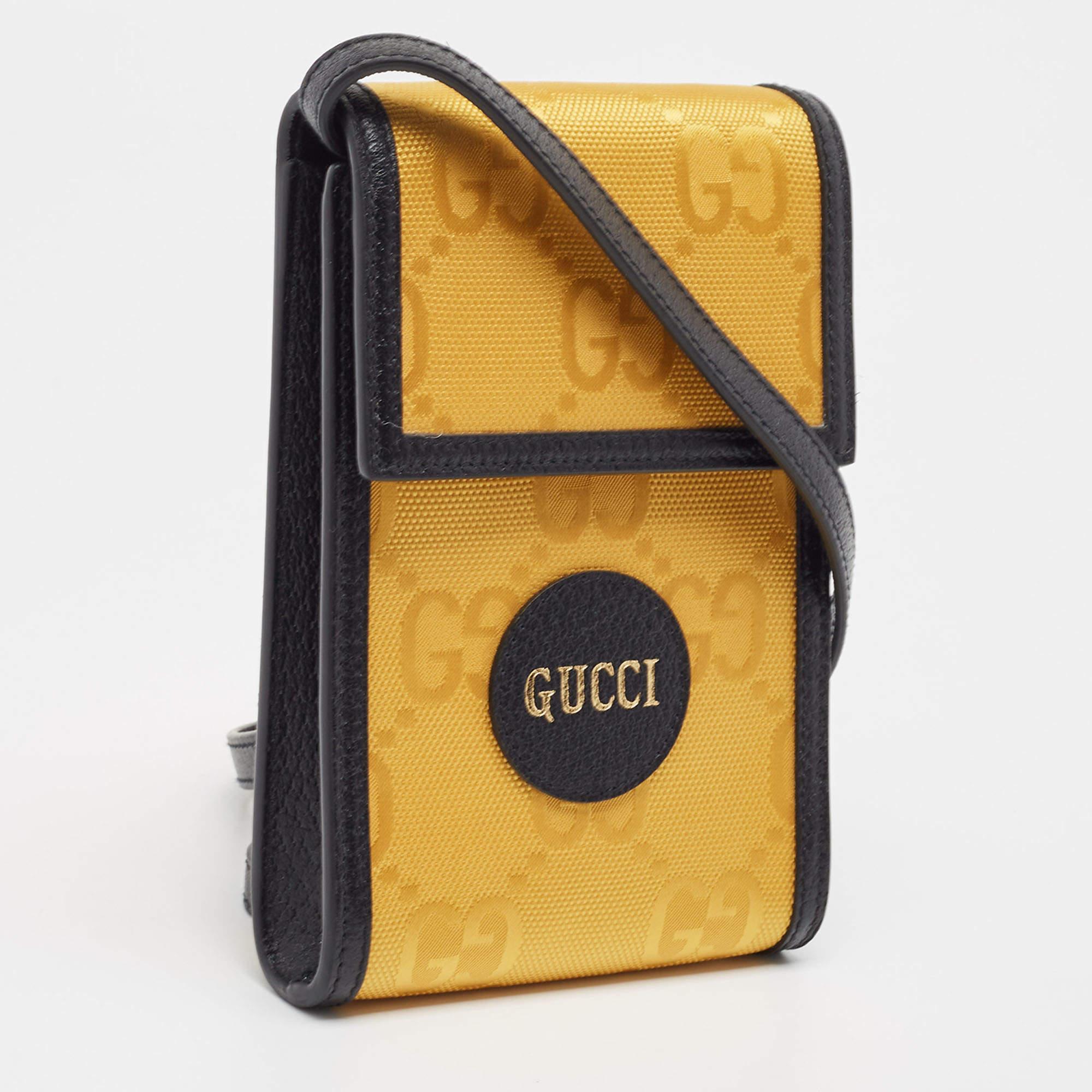 Gucci Yellow/Black GG Nylon and Leather Mini Off The Grid Crossbody Bag In Excellent Condition For Sale In Dubai, Al Qouz 2