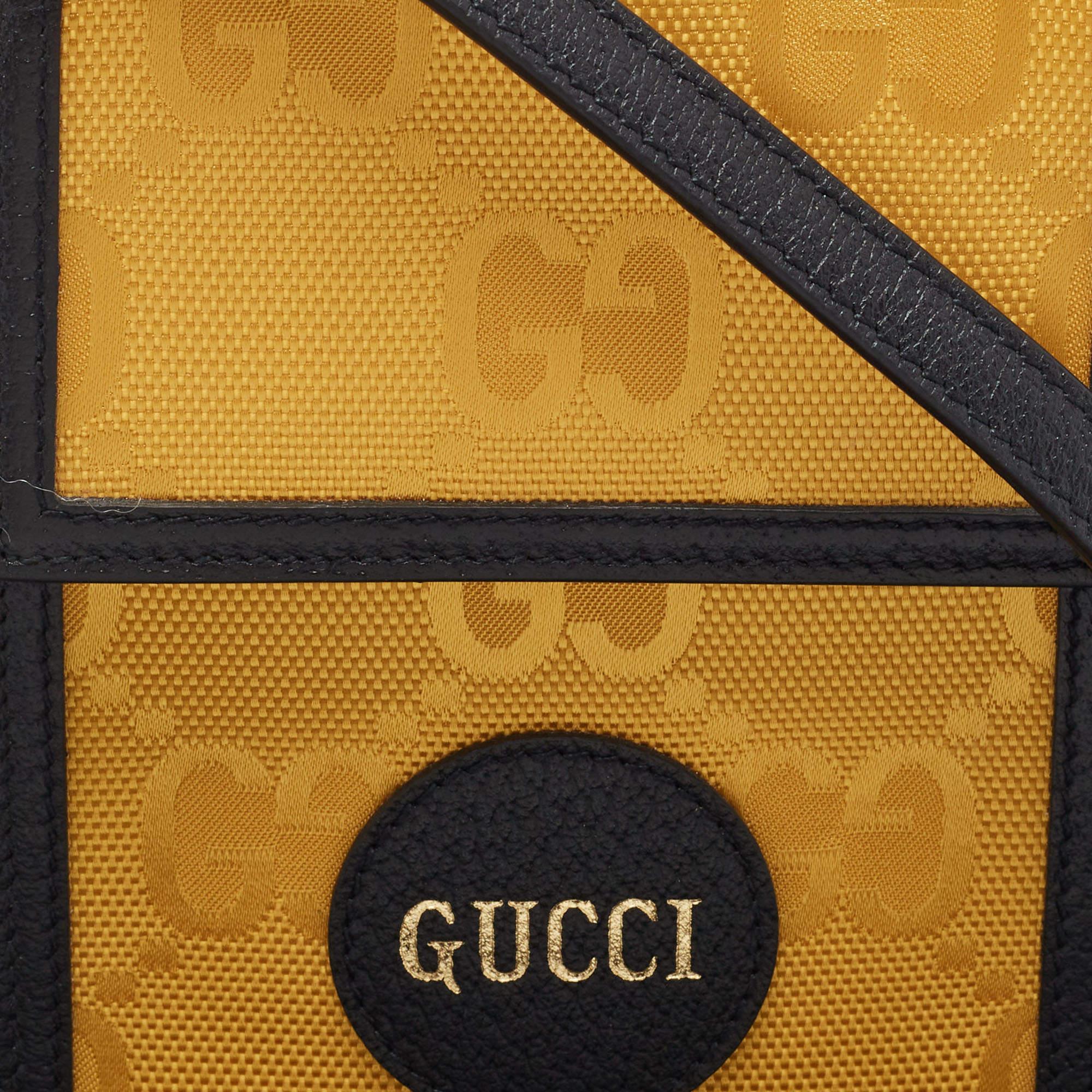 Men's Gucci Yellow/Black GG Nylon and Leather Mini Off The Grid Crossbody Bag For Sale