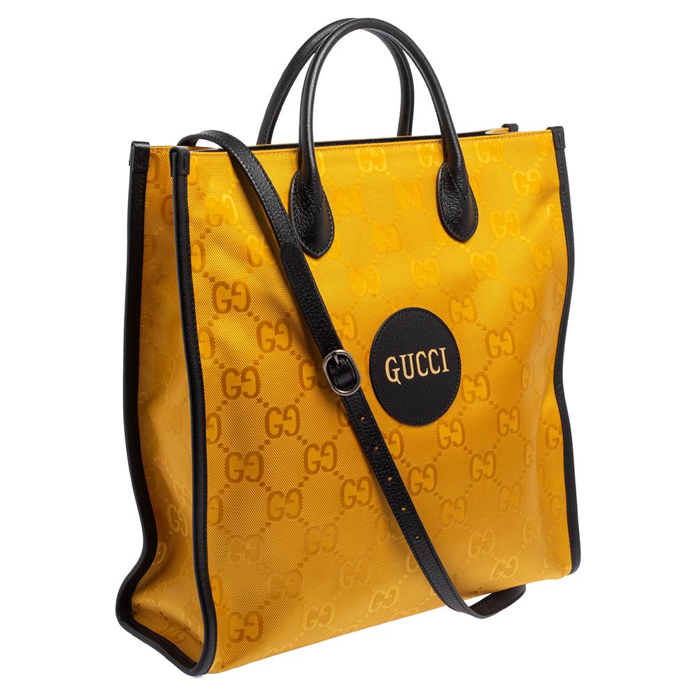 Gucci Yellow/Black GG Nylon and Leather Off The Grid Long Tote In New Condition In Dubai, Al Qouz 2