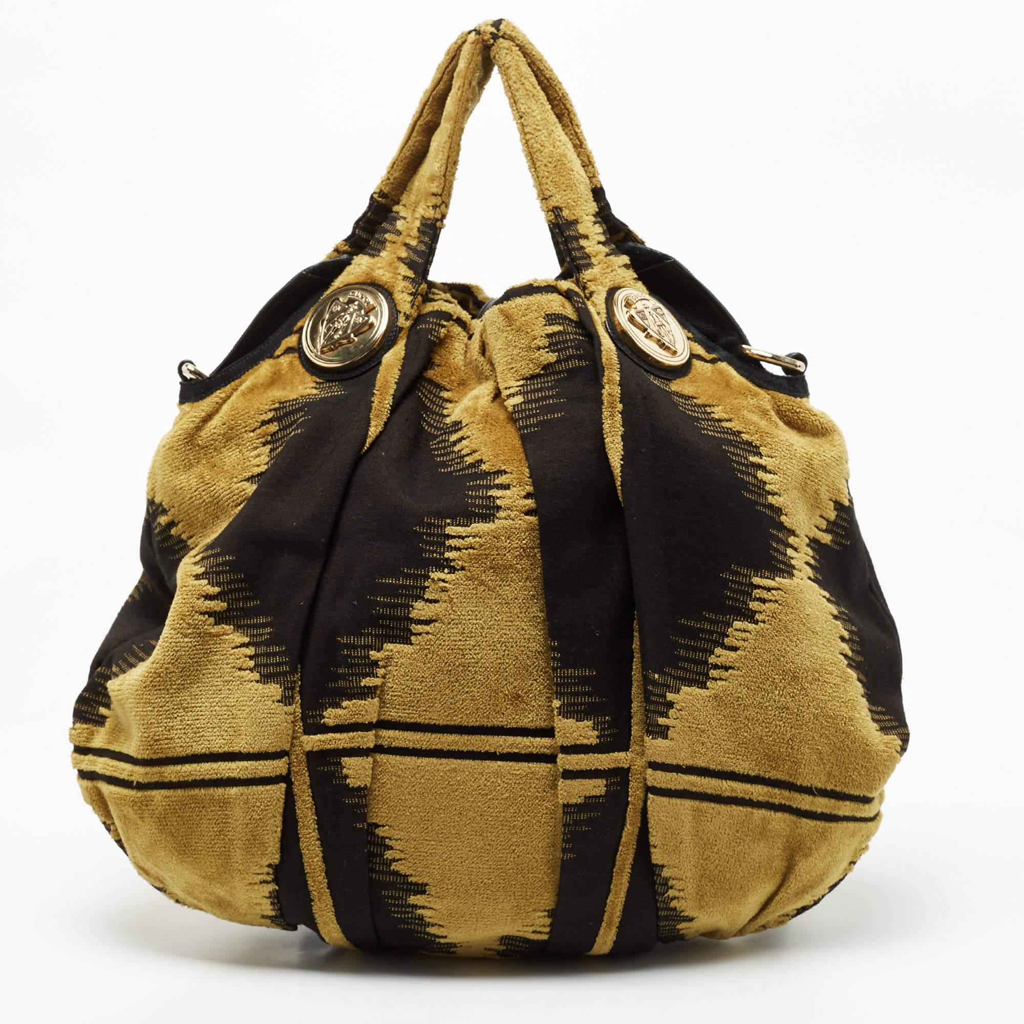Gucci Yellow/Black Pleated Fabric and Suede Large Hysteria Hobo 8