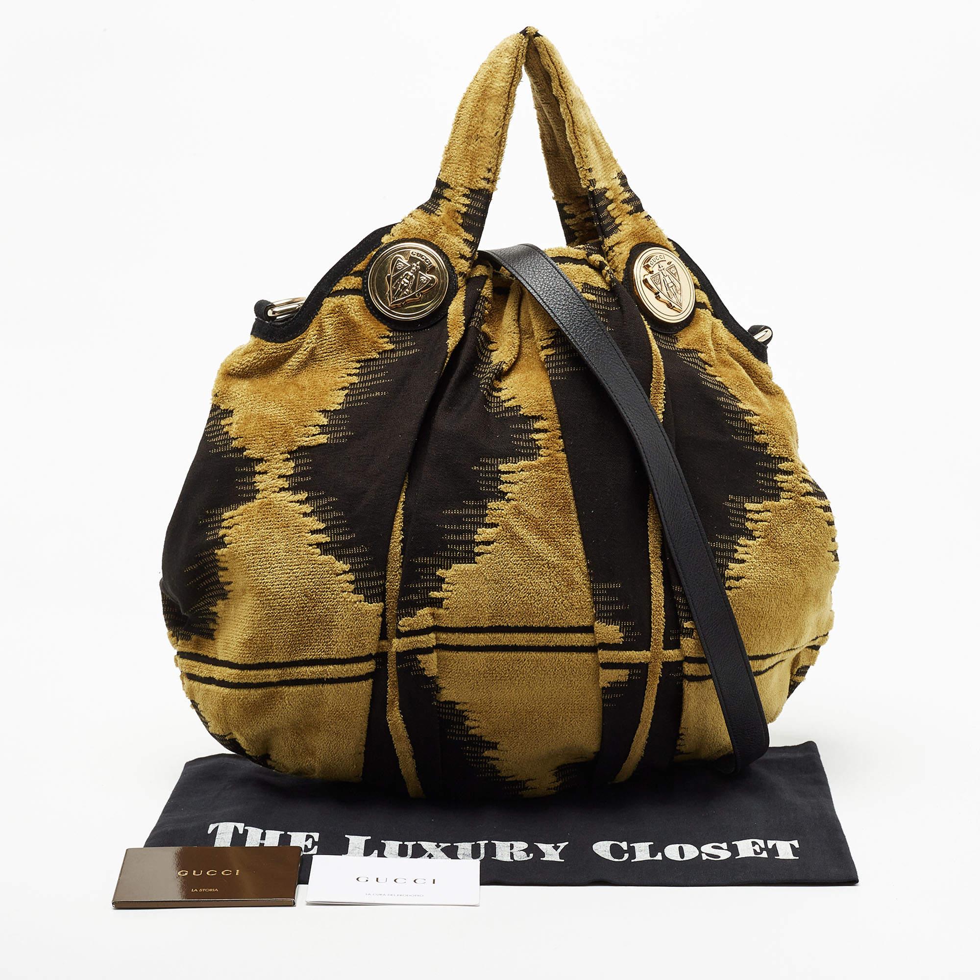 Gucci Yellow/Black Pleated Fabric and Suede Large Hysteria Hobo 13