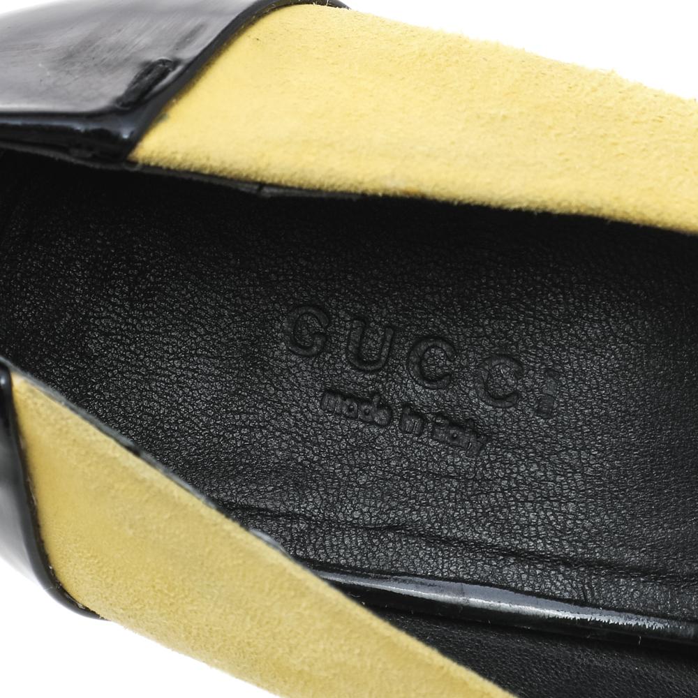 Gucci Yellow/Black Suede And Patent Leather Peep Toe Pumps Size 39.5 2