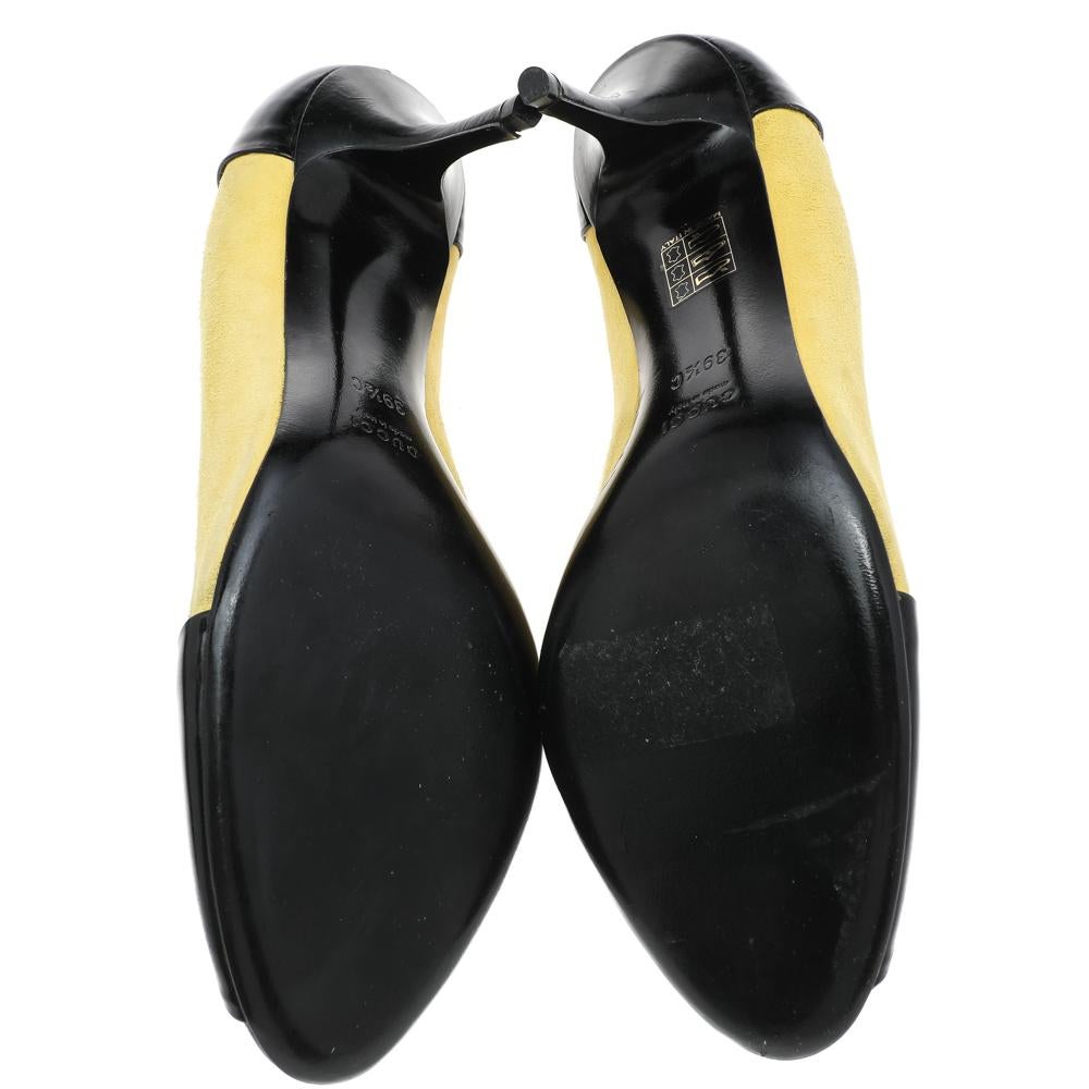 Gucci Yellow/Black Suede And Patent Leather Peep Toe Pumps Size 39.5 3