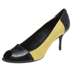 Gucci Yellow/Black Suede And Patent Leather Peep Toe Pumps Size 39.5