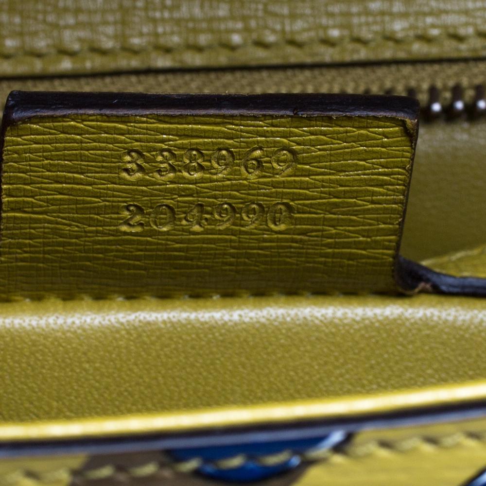 Women's Gucci Yellow/Blue Heart Beat Print Leather Flap Clutch