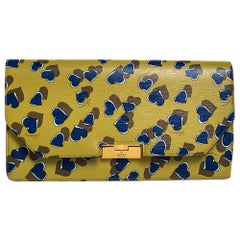 Gucci Yellow/Blue Heart Beat Print Leather Flap Clutch