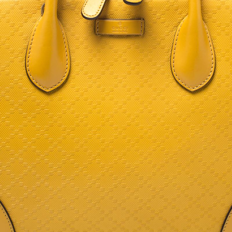 Gucci Yellow Bright Diamante Leather Satchel In Good Condition In Dubai, Al Qouz 2