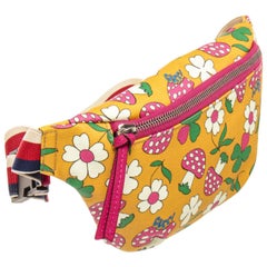 Gucci Yellow Cotton Small Kids Waist Bag with dark brown leather trim
