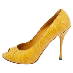 Gucci Cocodrilo Amarillo  Bombas Peep Toe Talla 39.5