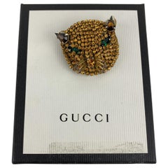 gucci cat brooch Gucci Yellow Crystal Embellished Metal Cat Brooch Never Worn