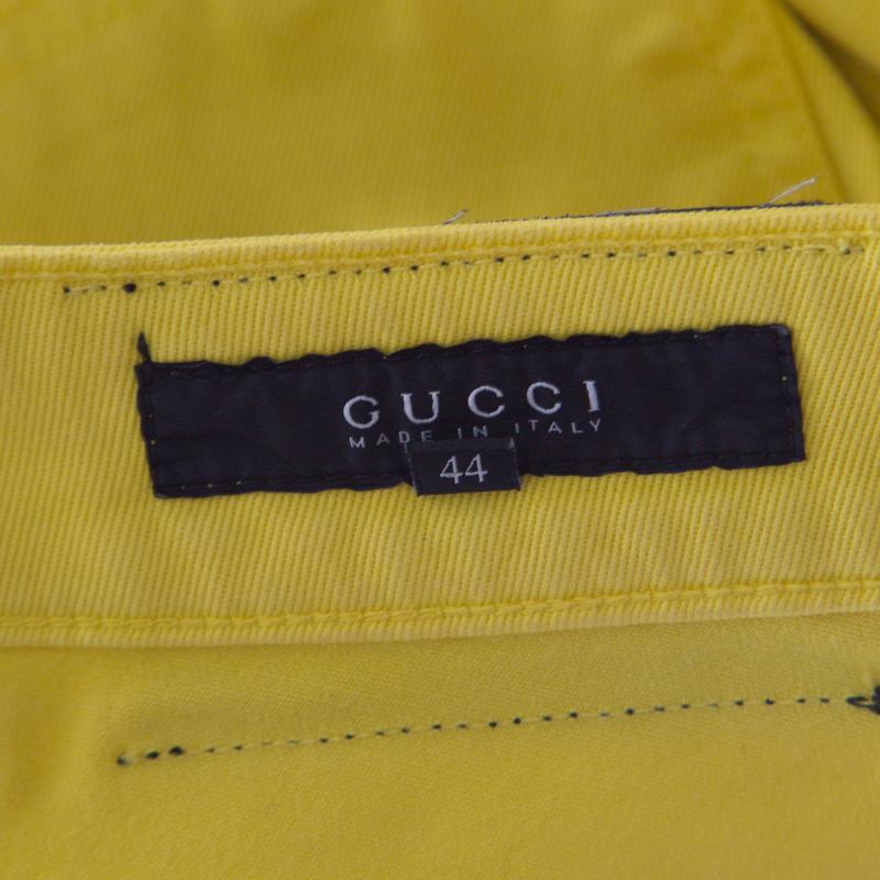 Gucci Yellow Denim Cropped Jeans M In Excellent Condition In Dubai, Al Qouz 2
