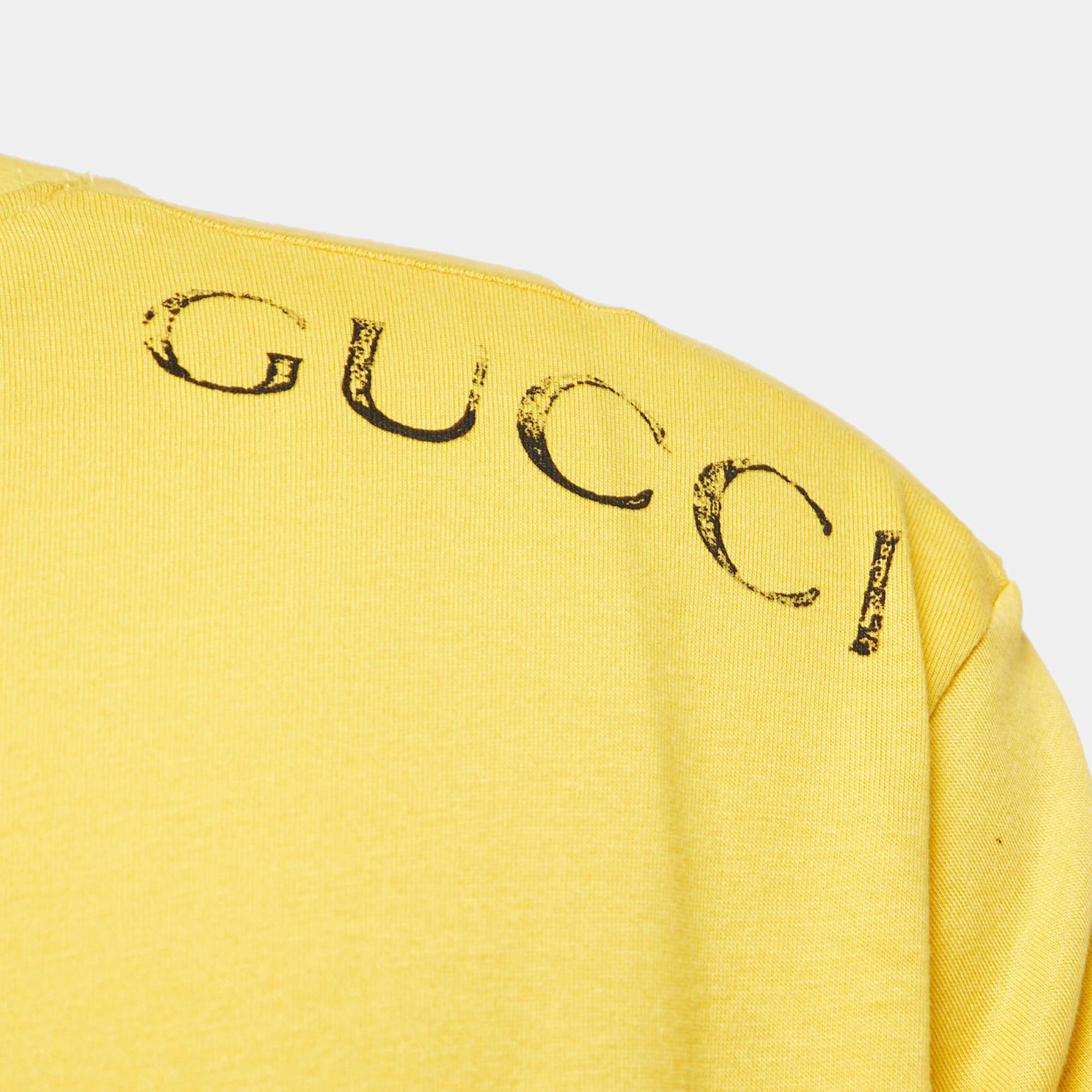 Gucci Yellow Distressed Cotton T-Shirt XL In Good Condition In Dubai, Al Qouz 2