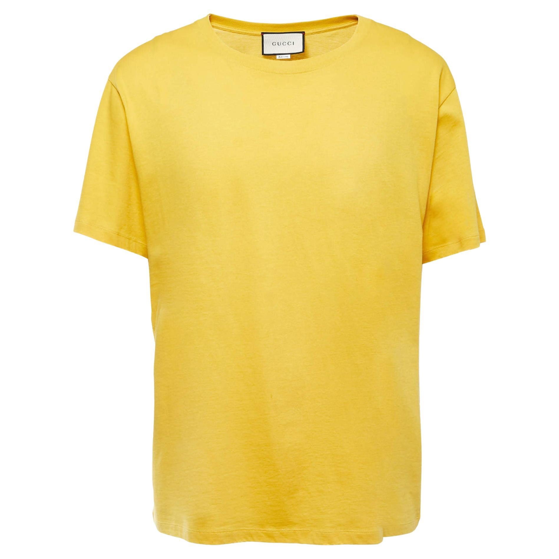Gucci Yellow Distressed Cotton T-Shirt XL