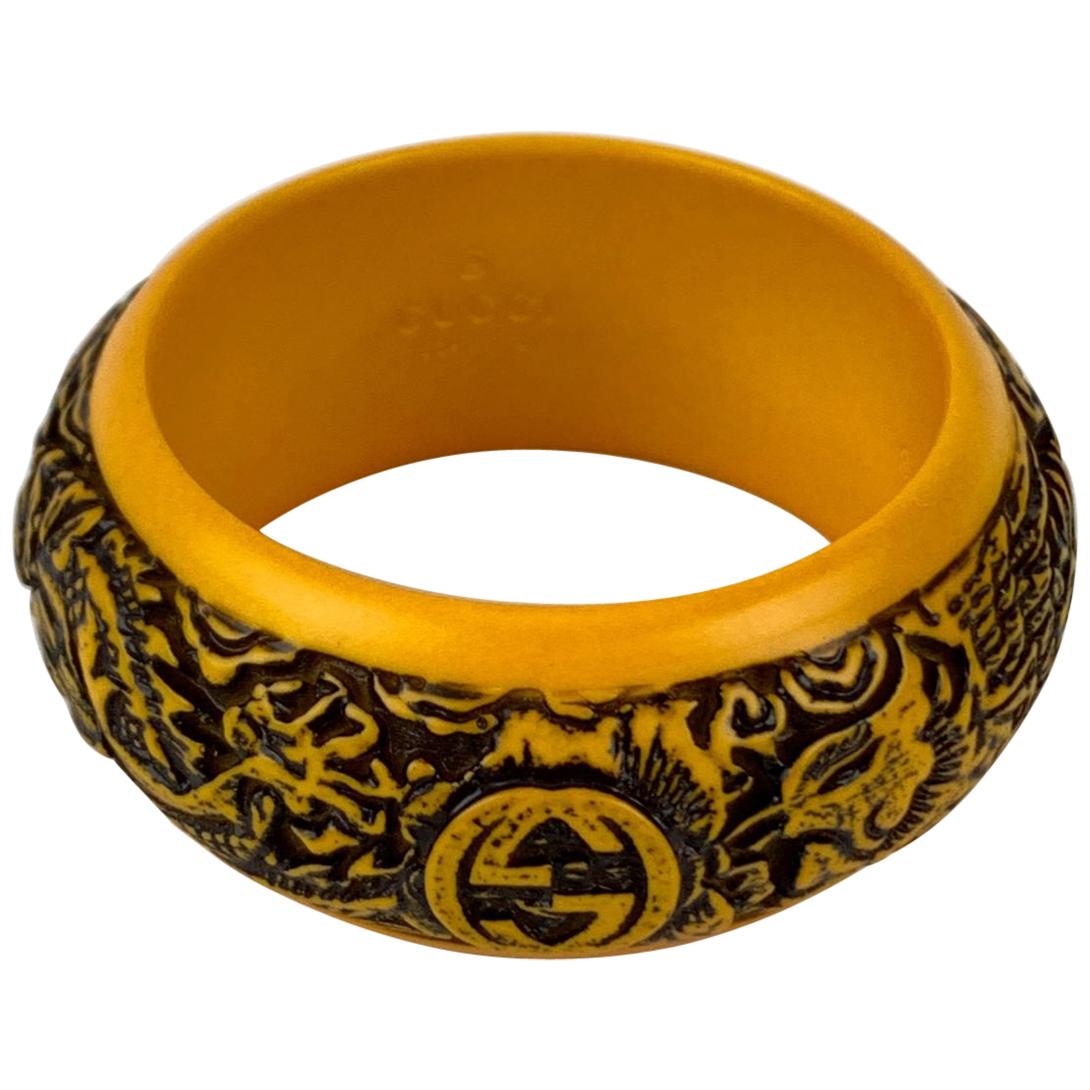 Gucci Yellow Dragon Carved Logo High Bangle Bracelet Size S