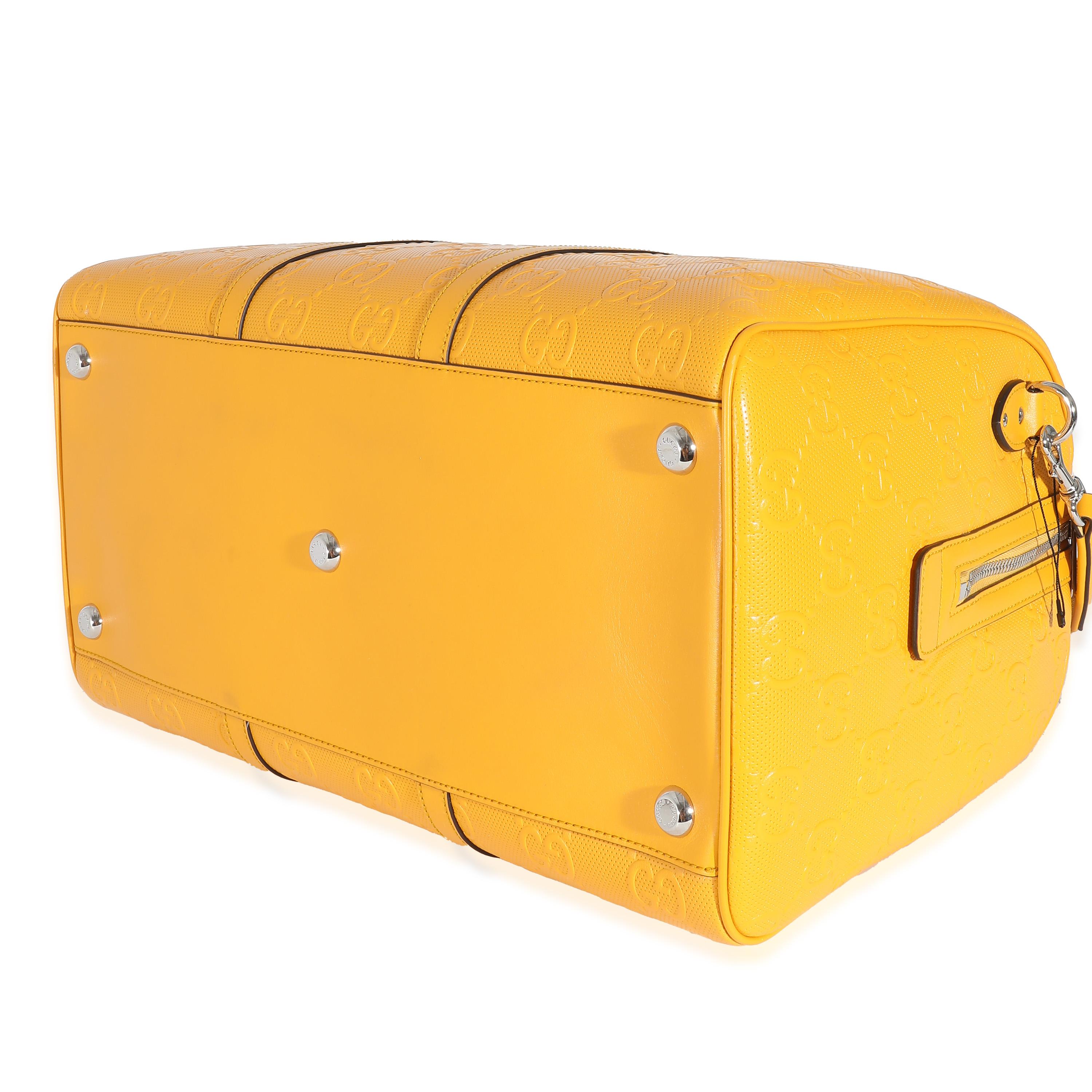 Gucci Yellow Embossed Perforated Calfskin GG Convertible Duffle In Excellent Condition In New York, NY