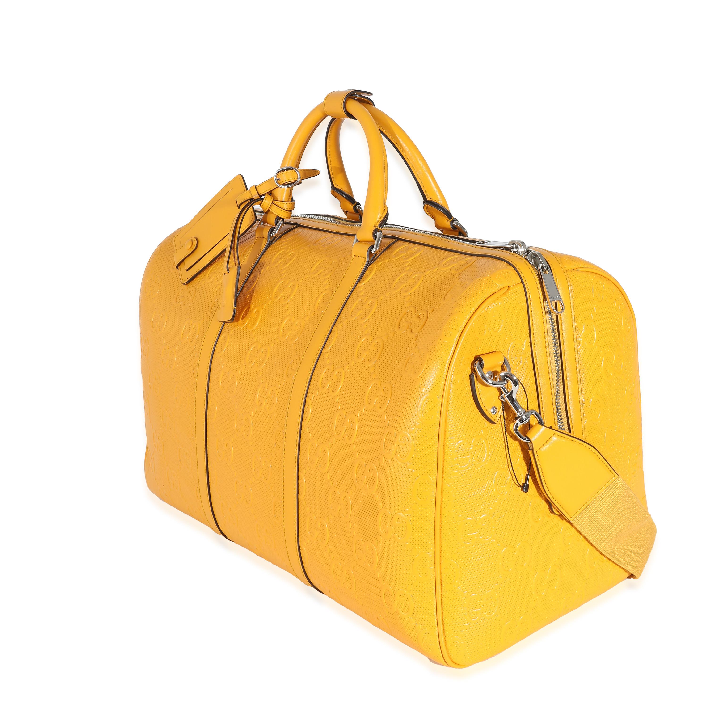 Women's or Men's Gucci Yellow Embossed Perforated Calfskin GG Convertible Duffle