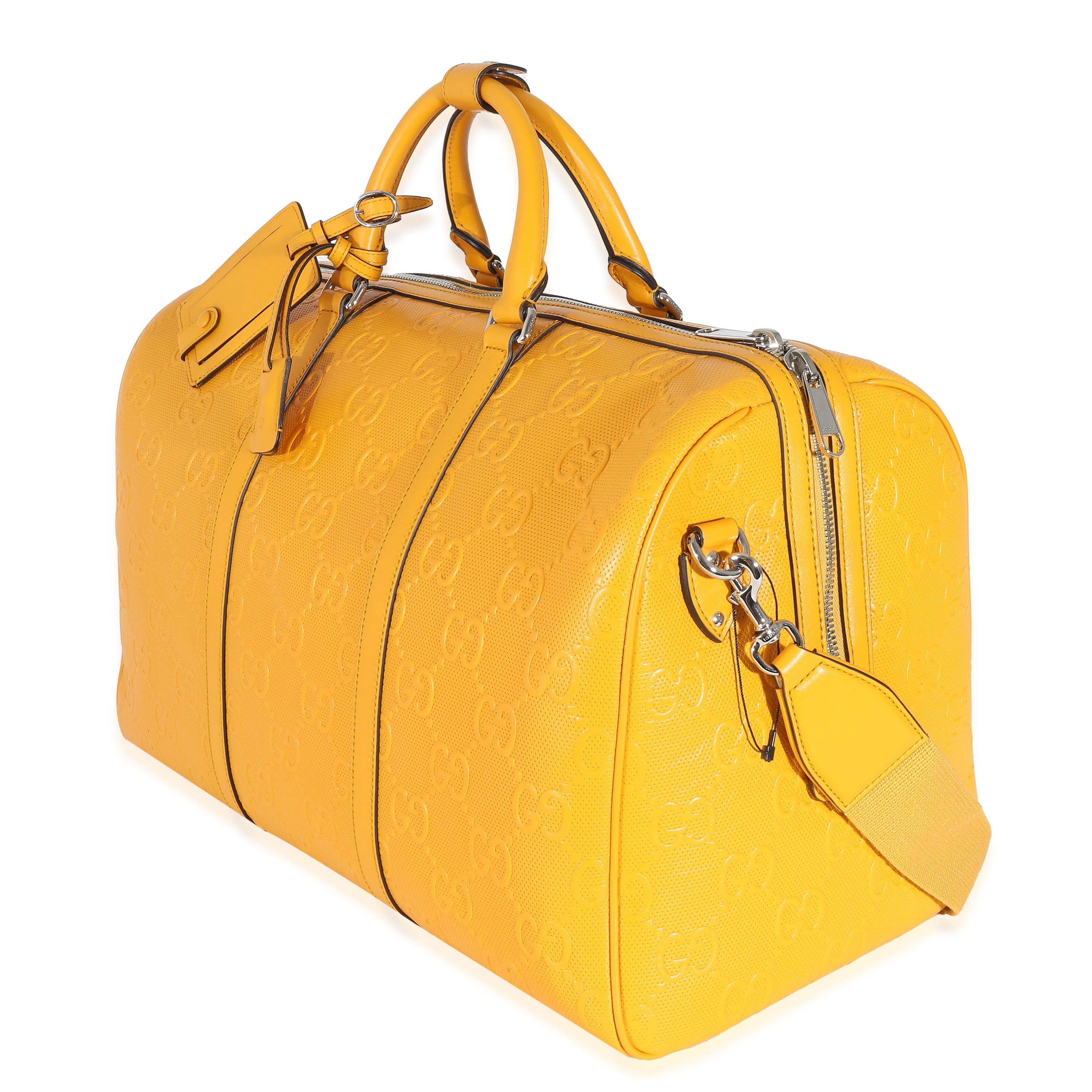 Gucci Yellow Embossed Perforated Calfskin GG Convertible Duffle 2