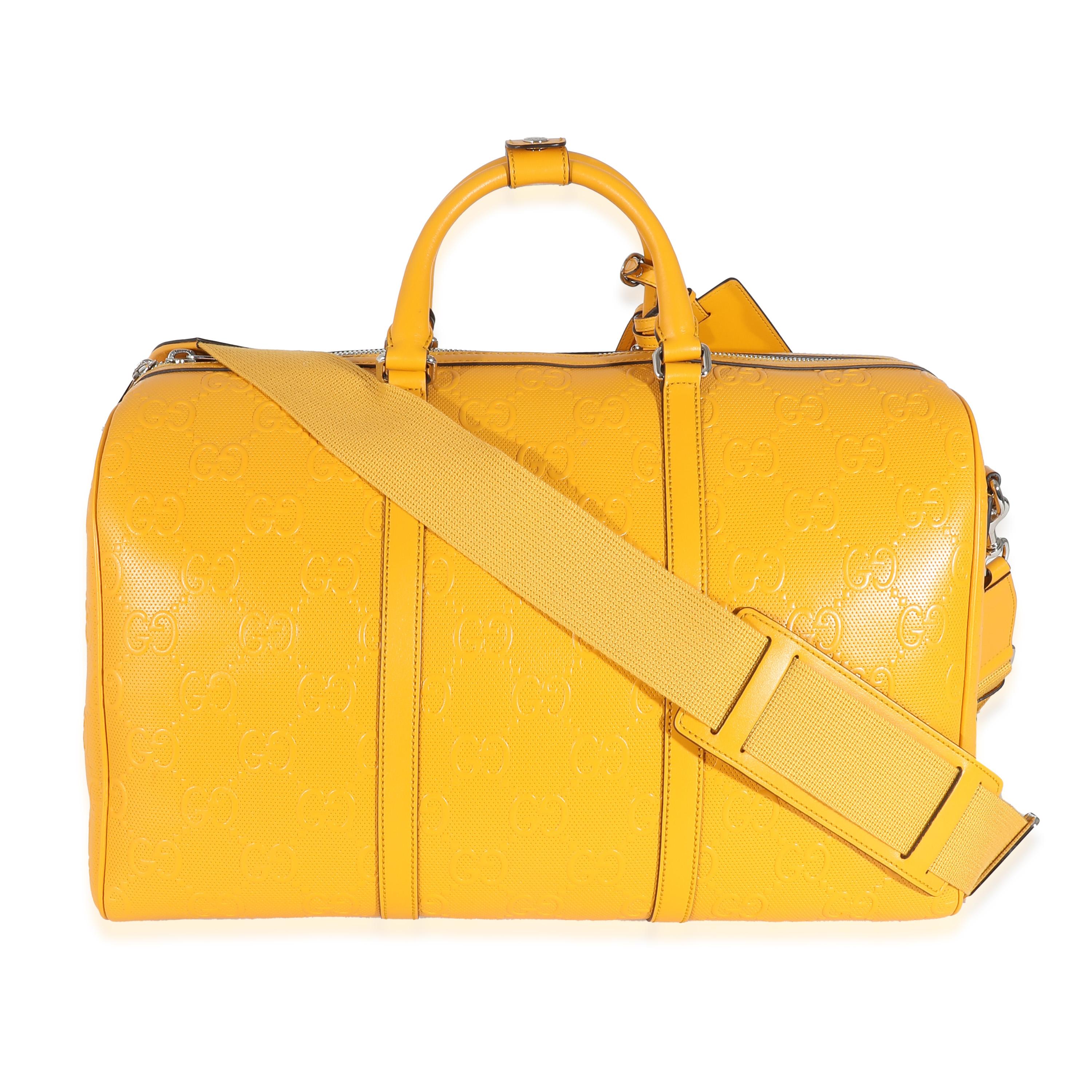 Gucci Yellow Embossed Perforated Calfskin GG Convertible Duffle 4
