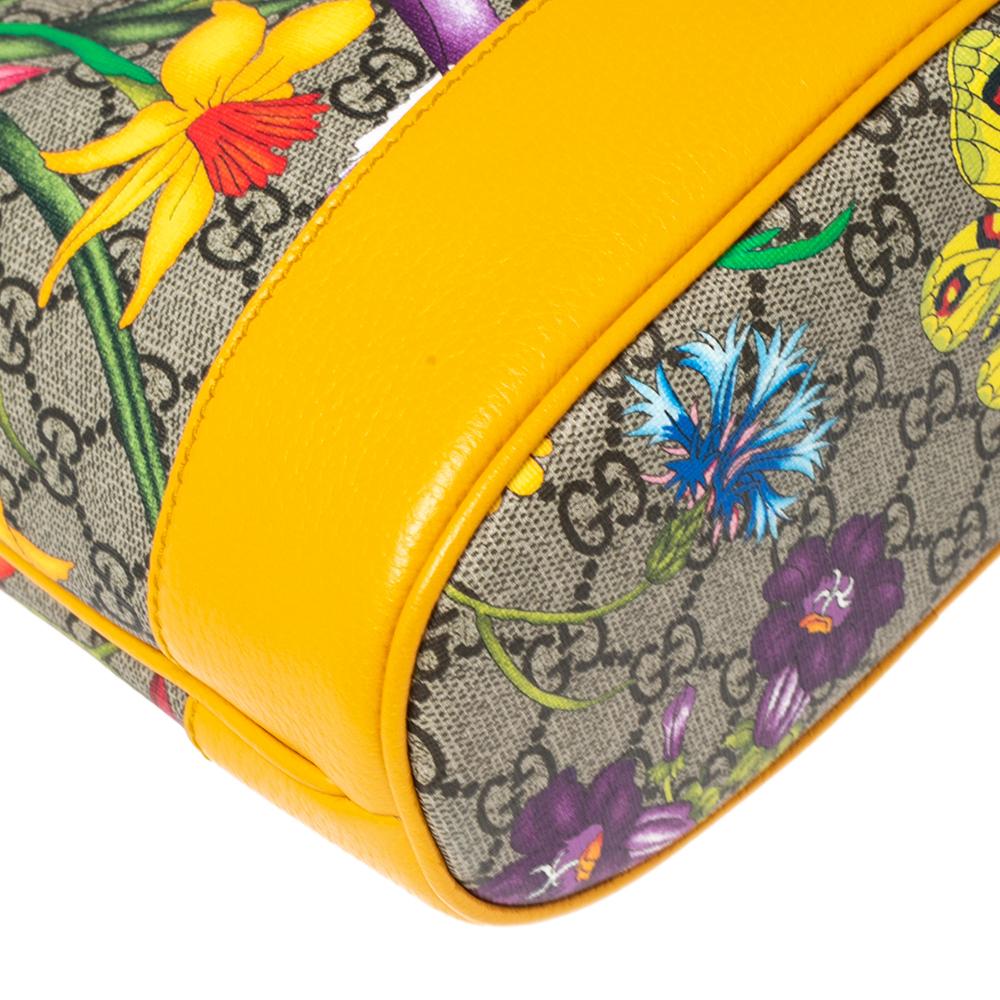 Gucci Yellow Flora GG Supreme and Leather Small Ophidia Bucket Bag 1