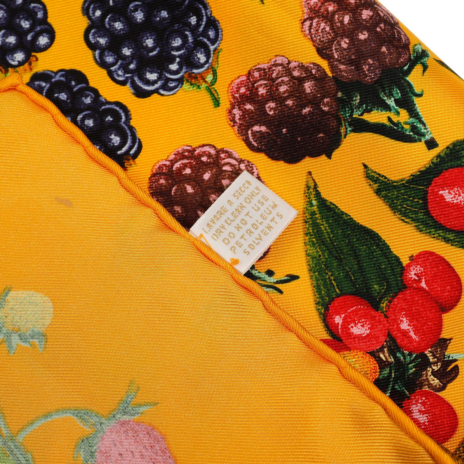 Gucci Yellow Fruit Motif Silk Scarf In Excellent Condition For Sale In Palm Beach, FL