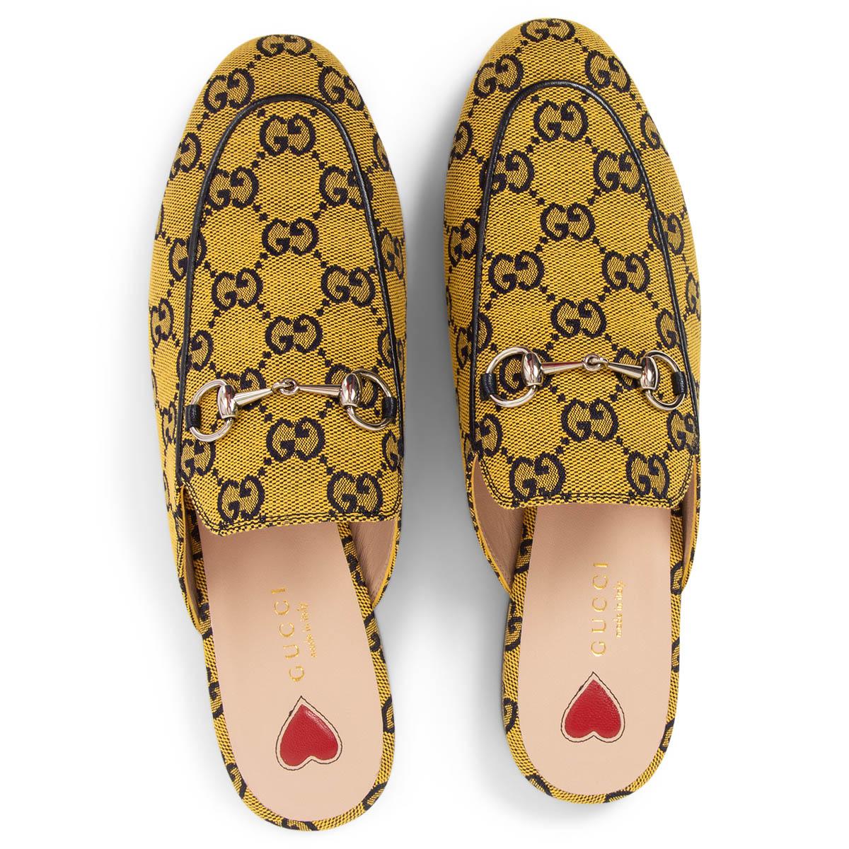GUCCI yellow GG CANVAS PRINCETOWN Slippers Flats Shoes 38