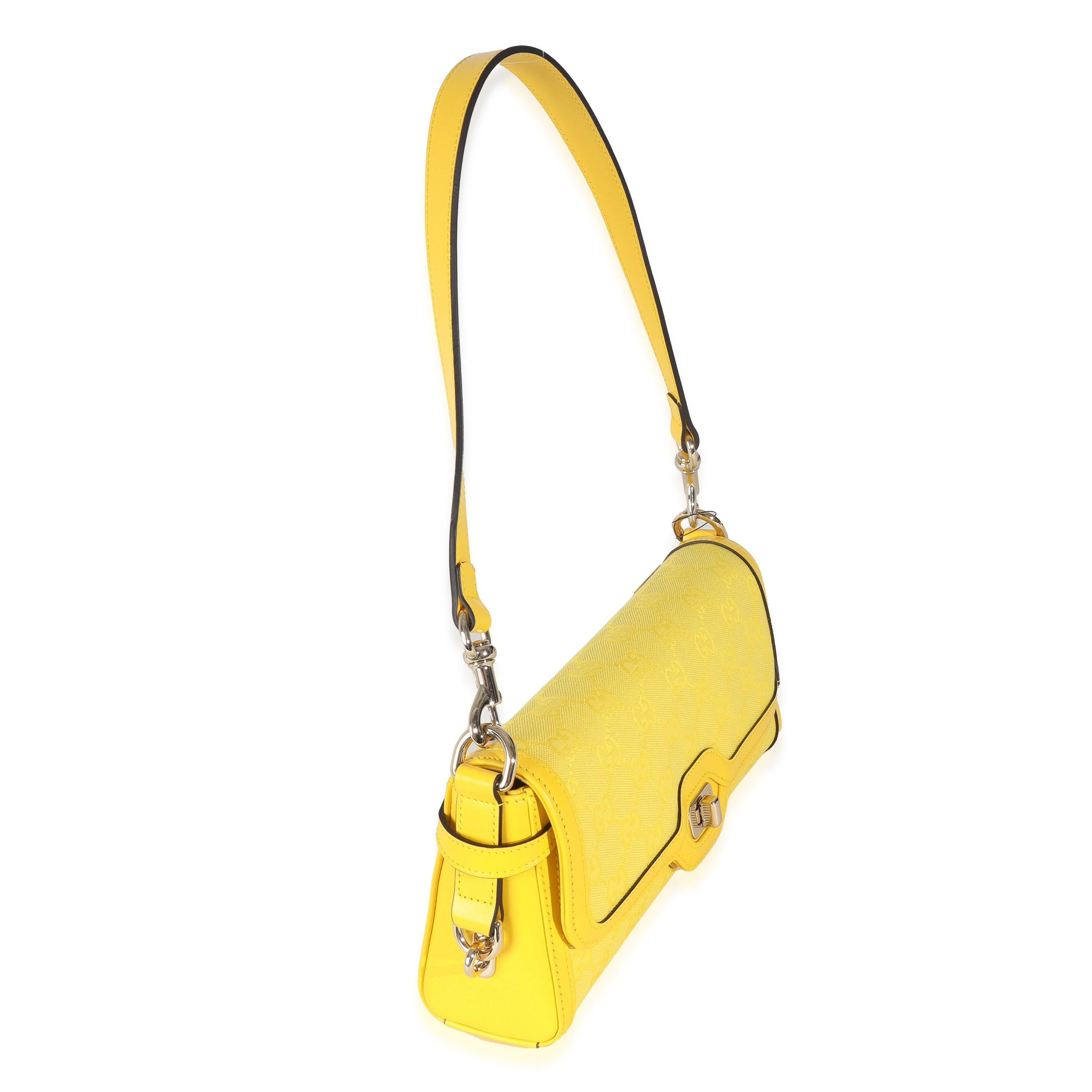 Gucci Giallo GG Monogram Tela testurizzata Dollaro Pelle di vitello Piccola Luce Borsa a tracolla In condizioni ottime in vendita a New York, NY