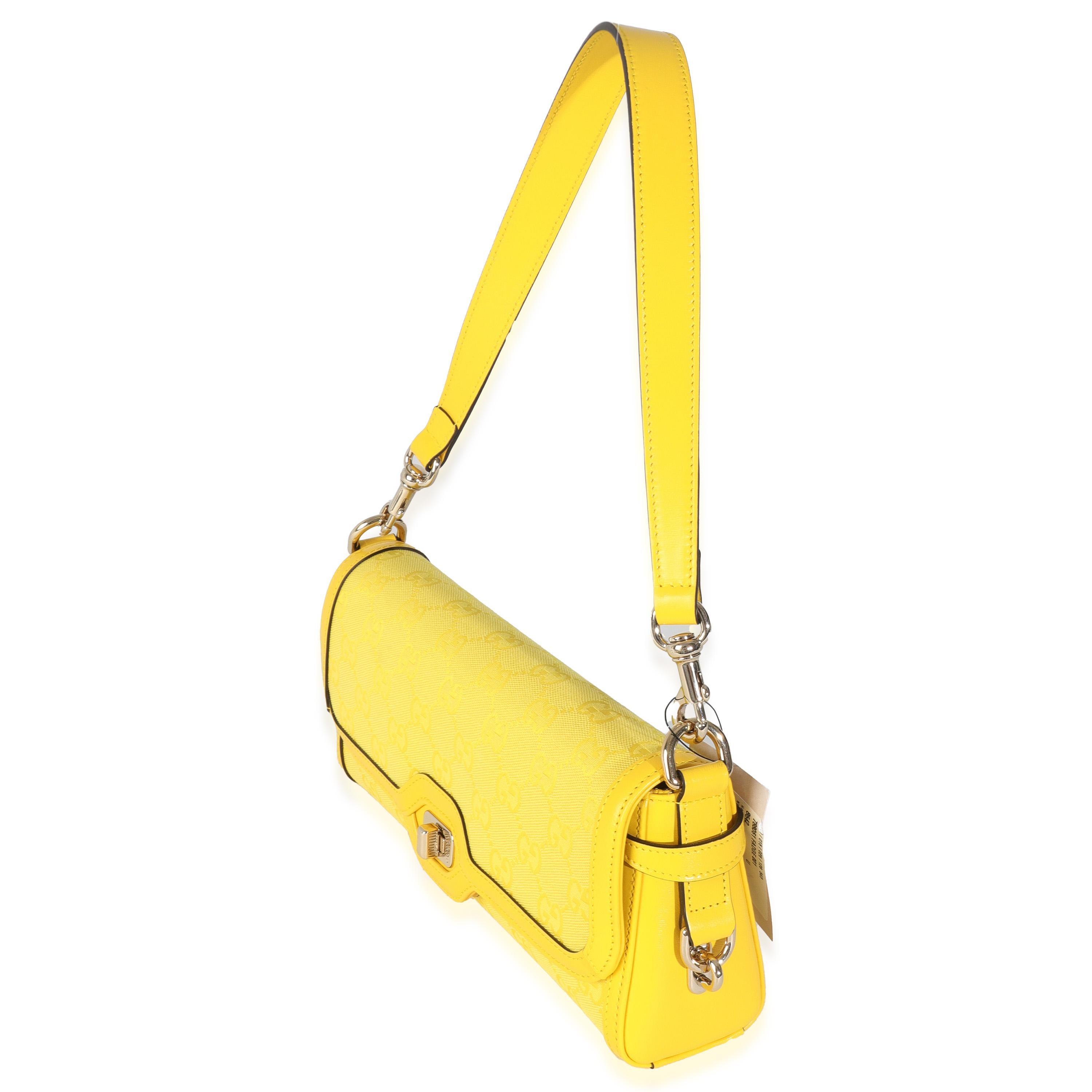 Donna Gucci Giallo GG Monogram Tela testurizzata Dollaro Pelle di vitello Piccola Luce Borsa a tracolla in vendita