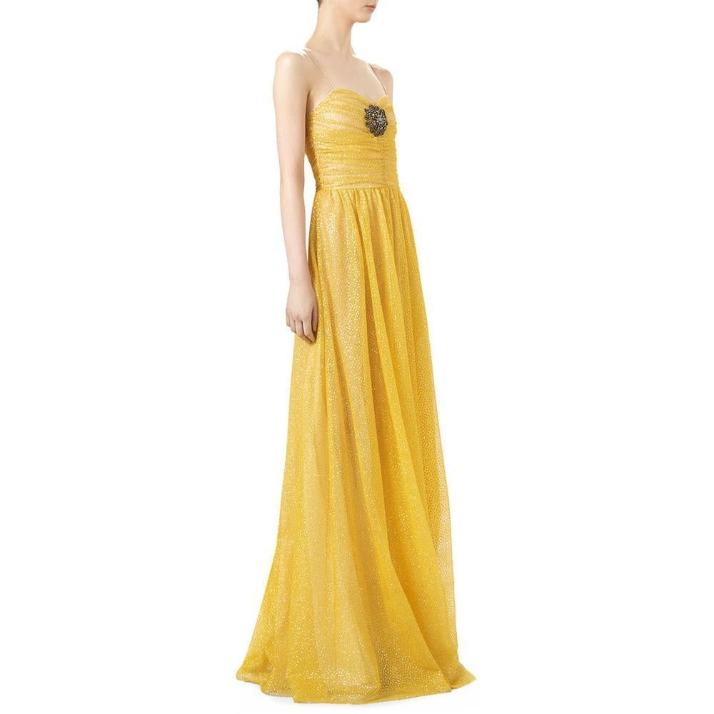 GUCCI Yellow Glitter Tulle Gown IT38 US 0-2 In New Condition For Sale In Brossard, QC