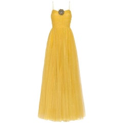 GUCCI Yellow Glitter Tulle Gown IT38 US 0-2