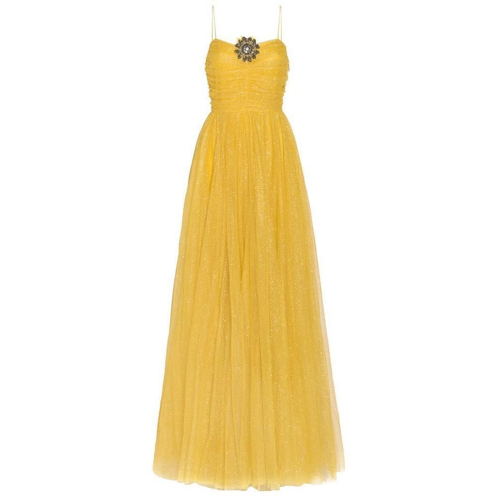 GUCCI Yellow Glitter Tulle Gown IT40 US 2-4 For Sale
