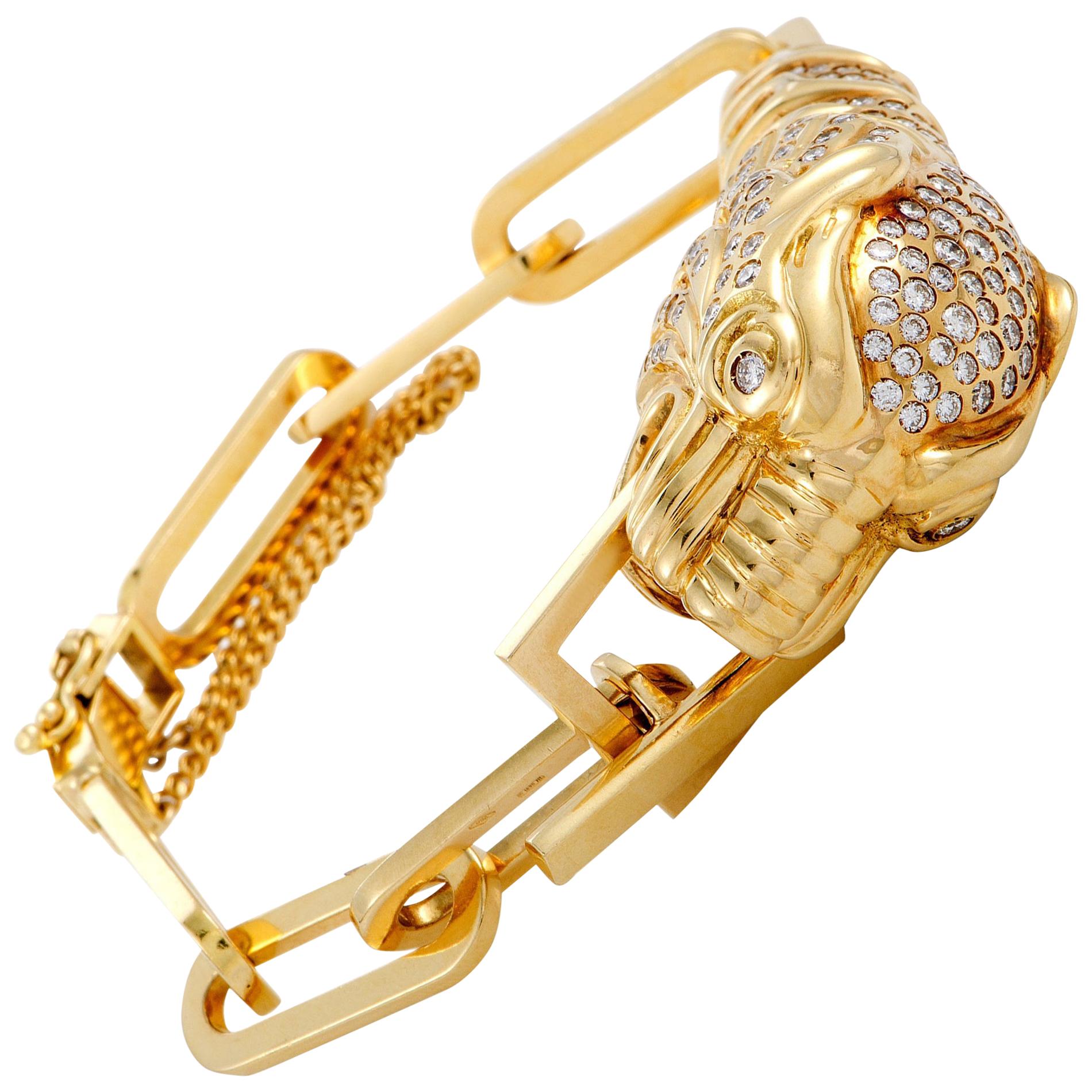 Gucci Yellow Gold and Diamond Panther Bracelet