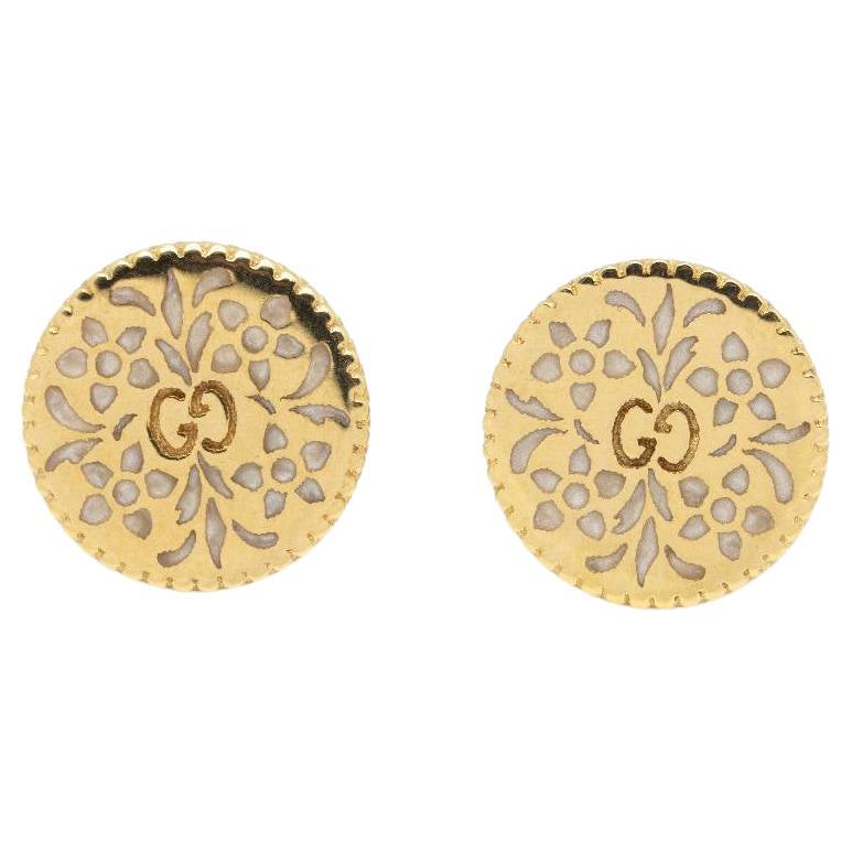 GUCCI Yellow Gold and Enamel Earrings For Sale