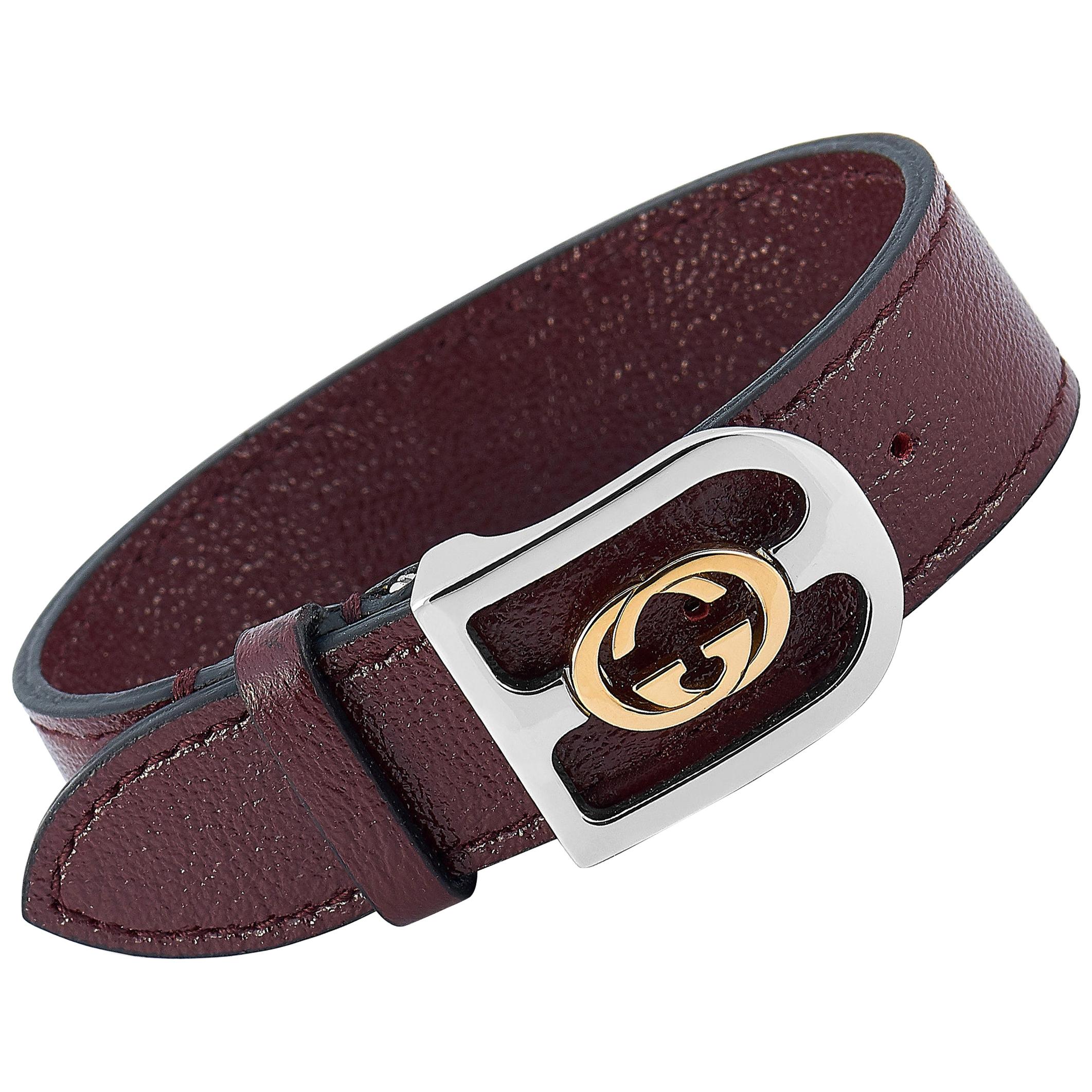 Gucci Yellow Gold and Stainless Steel Azalea Leather G Bordeaux Bracelet