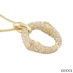 Gucci 18k Yellow Gold Diamond Bamboo Pendant Necklace, Italy, 2.82ct