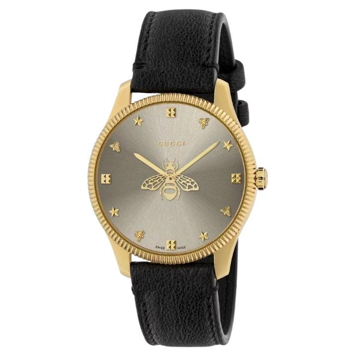 Gucci Yellow Gold PVD 36mm Sun Brushed Dial with Bee Motif Watch YA1264181 For Sale