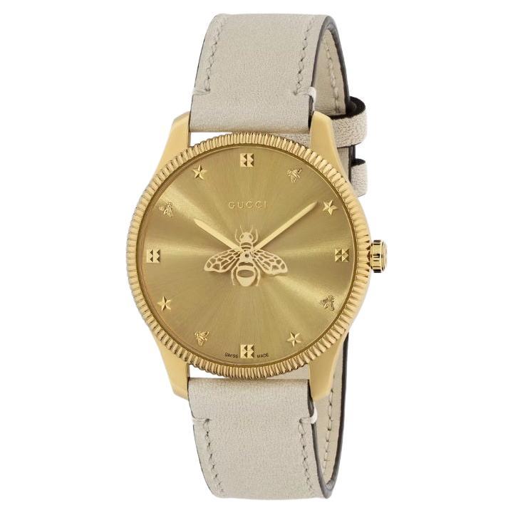 Gucci Yellow Gold PVD Case Sunbrushed Dial with Bee Motif Watch YA1264180 For Sale