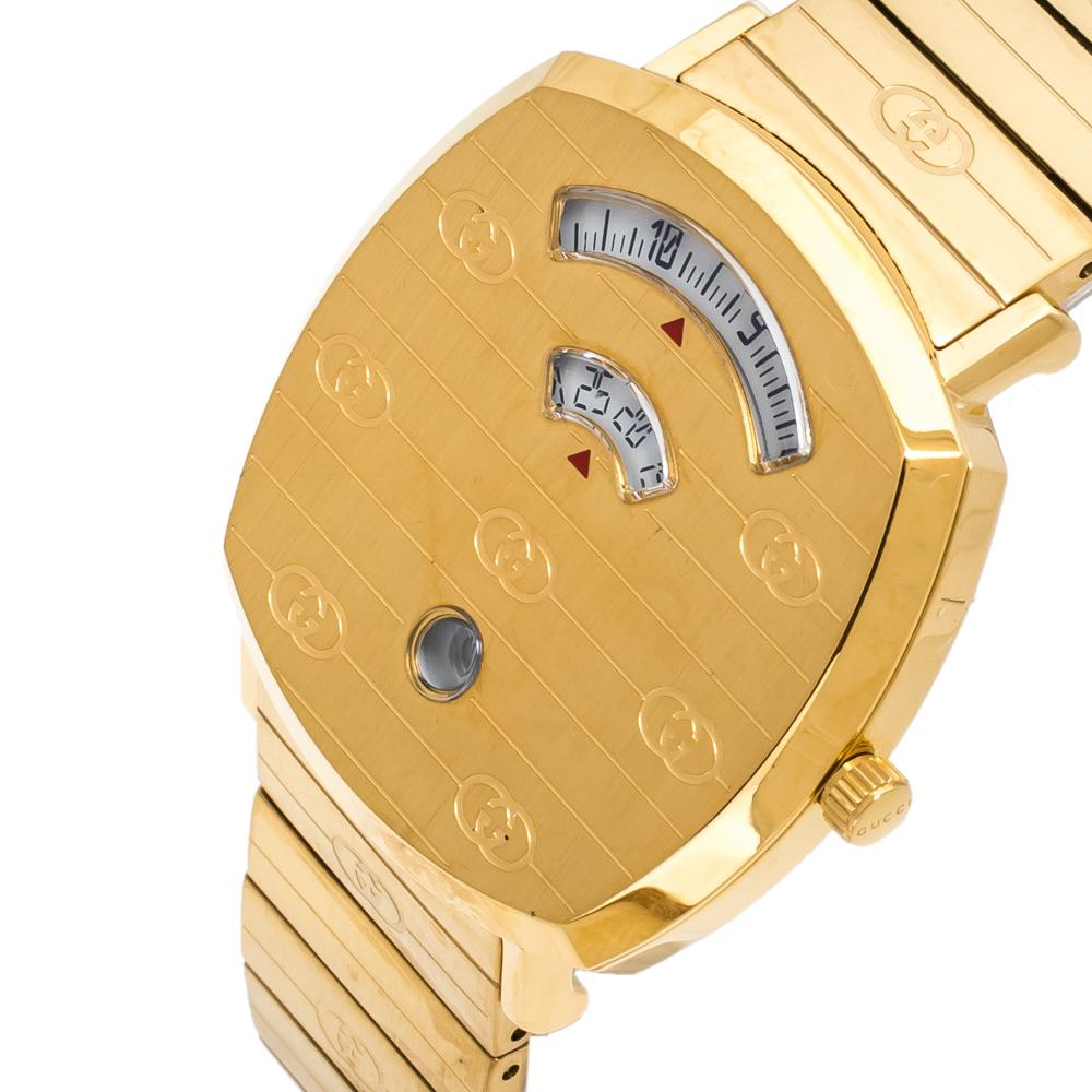 Contemporary Gucci Yellow Gold PVD Coated Stainless Steel Grip Men's Wristwatch 38 mm