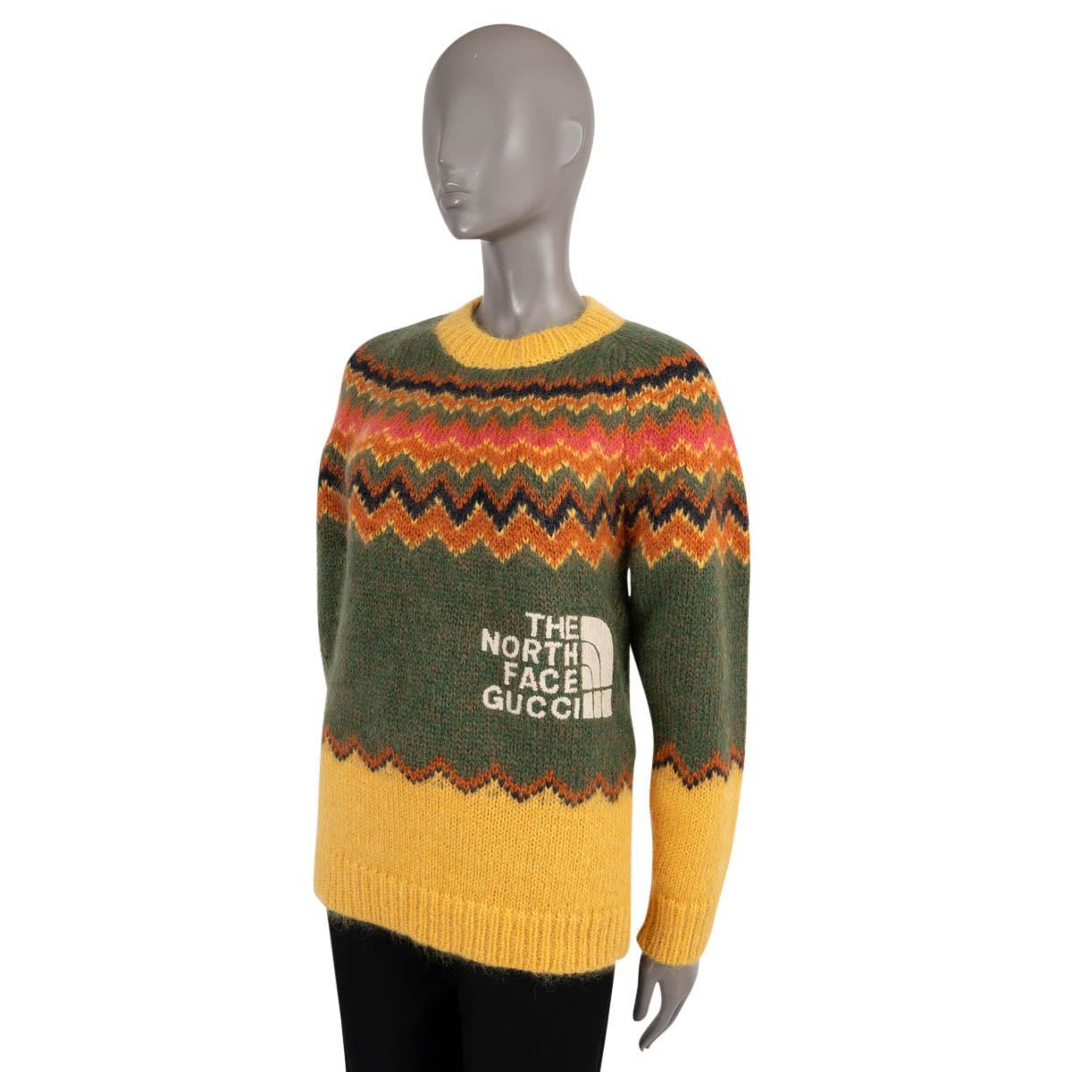 100% authentic Gucci x The North Face Faire Isle sweater in mohair (67%), polyamide (28%) and wool (5%) yellow, green, orange and navy. Features an embroidered logo on the front and rib-knit hem and cuffs. New with tag.

2022 Spring Capsule